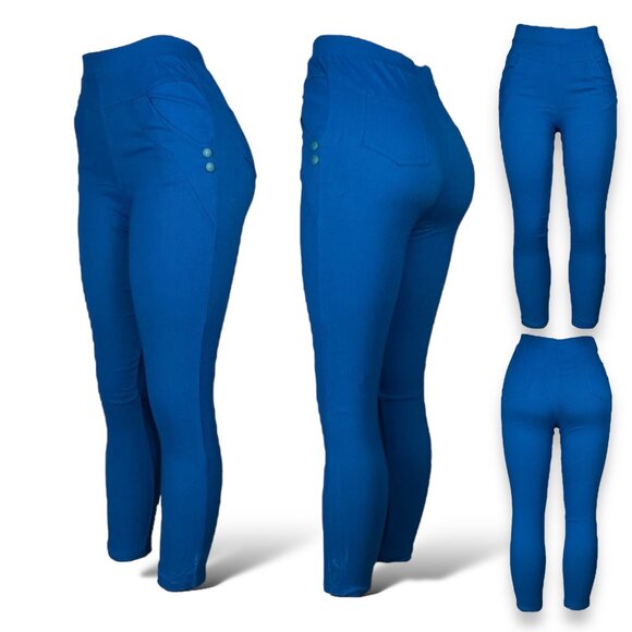 Women's High Waisted Jeggings Stretchy Skinny Pants Jeans Leggings | Blue - Picture 1 of 5
